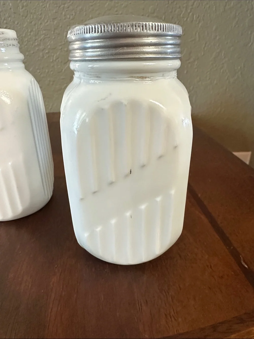 Vintage 1930s Anchor Hocking Vitrock White Milk Glass Range Shakers - Set of 2